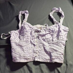 Lavender Gingham Smocked Crop Top